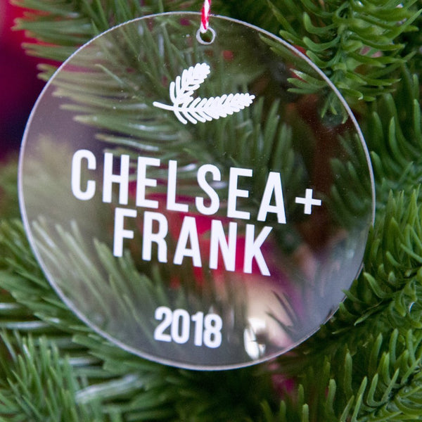 Clear Acrylic Ornament, Custom Name Ornament, Couples Ornament