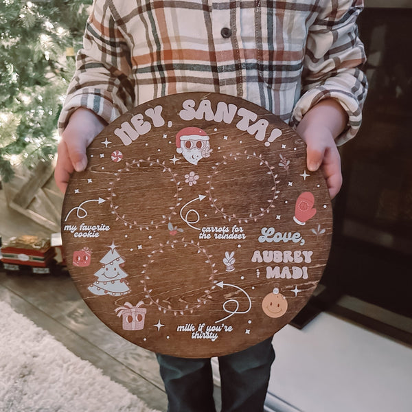 Personalized Retro "Hey Santa" Plate for Milk, Cookies, and Reindeer Treats - Christmas Eve Tradition - Rich Design Co