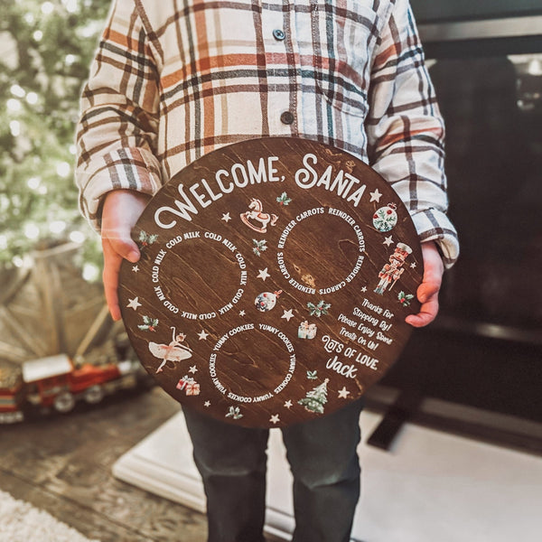 Personalized "Welcome Santa" Plate for Milk, Cookies, and Reindeer Treats - Christmas Eve Tradition - Rich Design Co