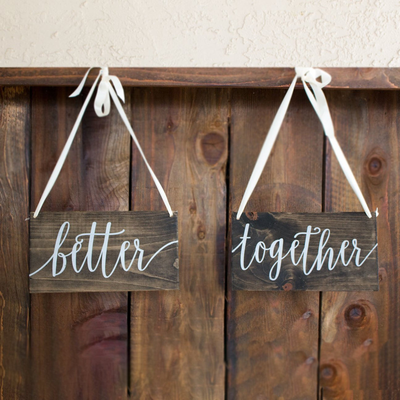 Better Together Calligraphy Hanging Wooden Wedding Chair Signs - Rich Design Co
