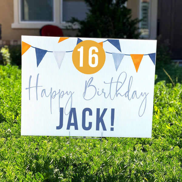 Blue & Orange Flags Personalized Birthday Yard Sign - Rich Design Co