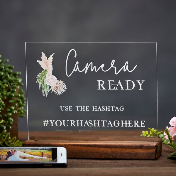Camera Ready | Acrylic Boho Wedding Hashtag Sign - Rich Design Co