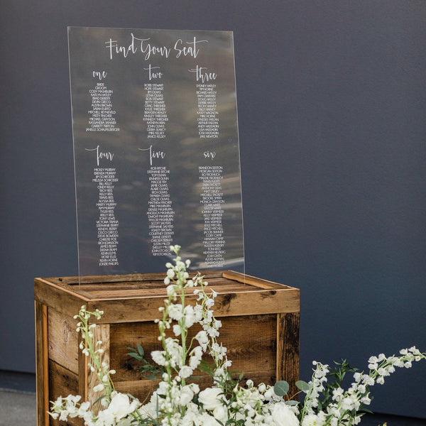 Clear Acrylic Seating Plan Sign for Weddings - Rich Design Co