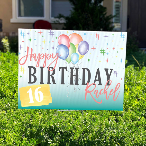 Colorful Balloons Personalized Birthday Yard Sign - Rich Design Co