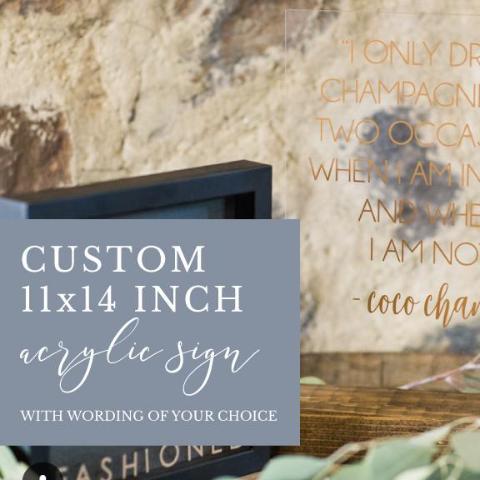Custom 11x14 Acrylic Sign with Wood Base, Wording of Your Choice - Rich Design Co