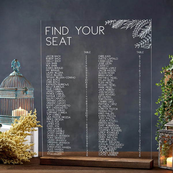 Find Your Seat Floral Acrylic Seating Chart - Rich Design Co