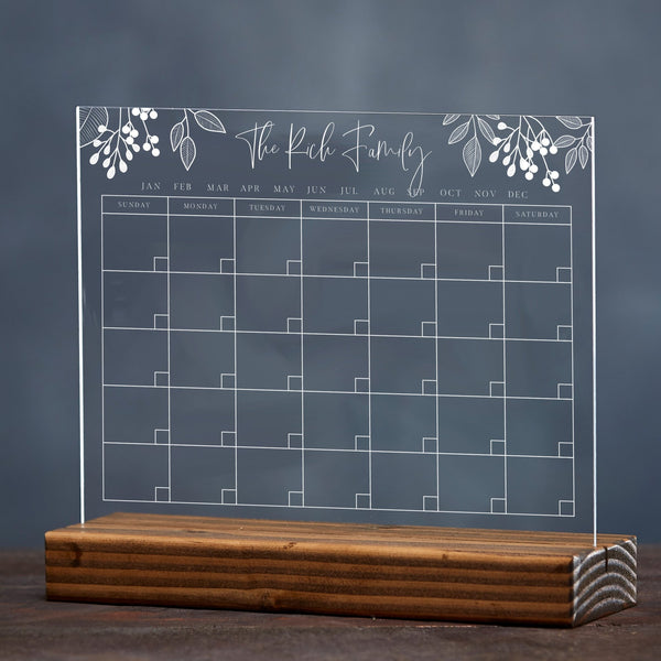 Floral Personalized Monthly Acrylic Desktop Calendar - Rich Design Co