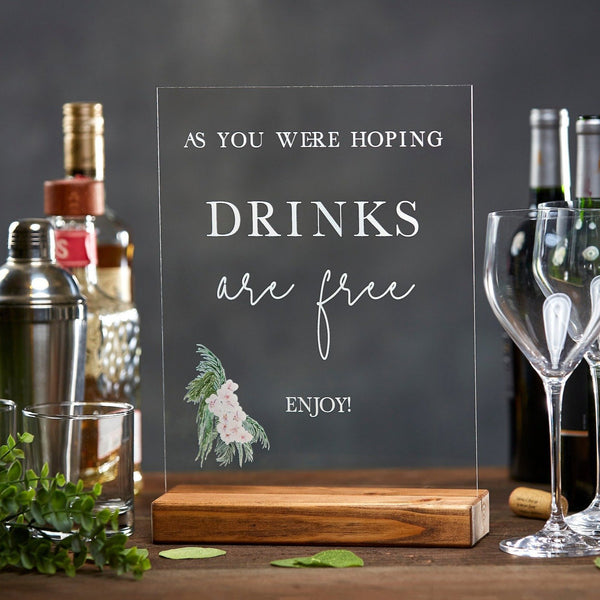 Free Drinks Open Bar | Acrylic Boho Wedding Sign - Rich Design Co