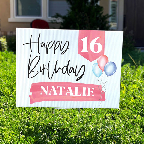 Happy Birthday Balloons Personalized Birthday Yard Sign - Rich Design Co
