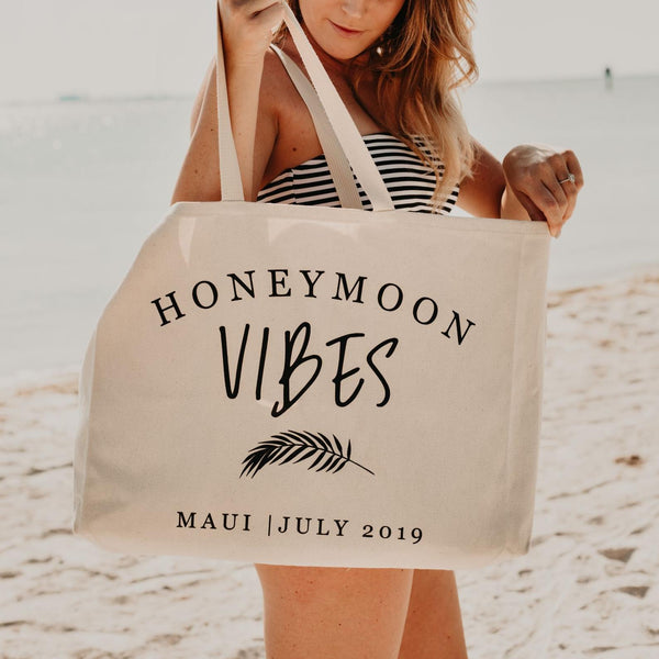 Honeymoon Vibes Personalized Canvas Beach Bag for Newlyweds - Rich Design Co