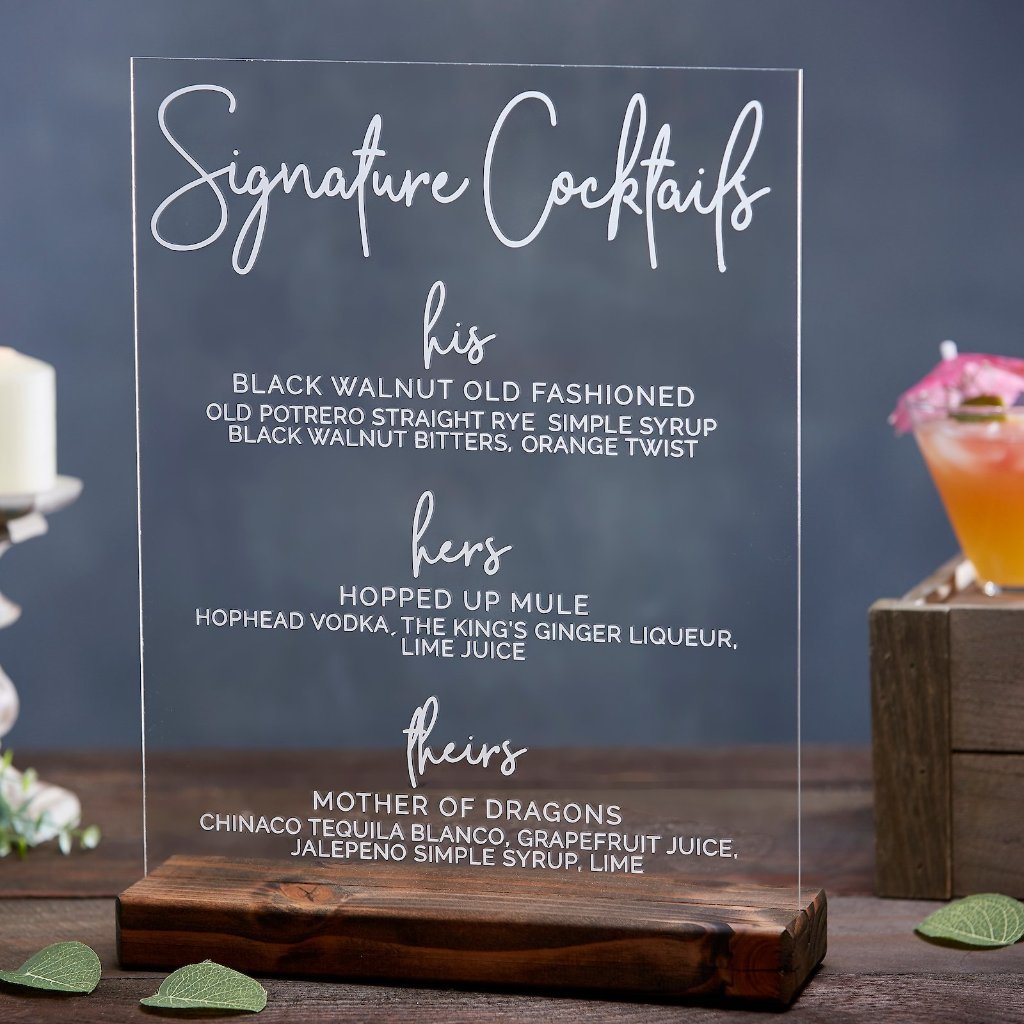 Modern Script Signature Cocktails Acrylic Bar Sign - Rich Design Co