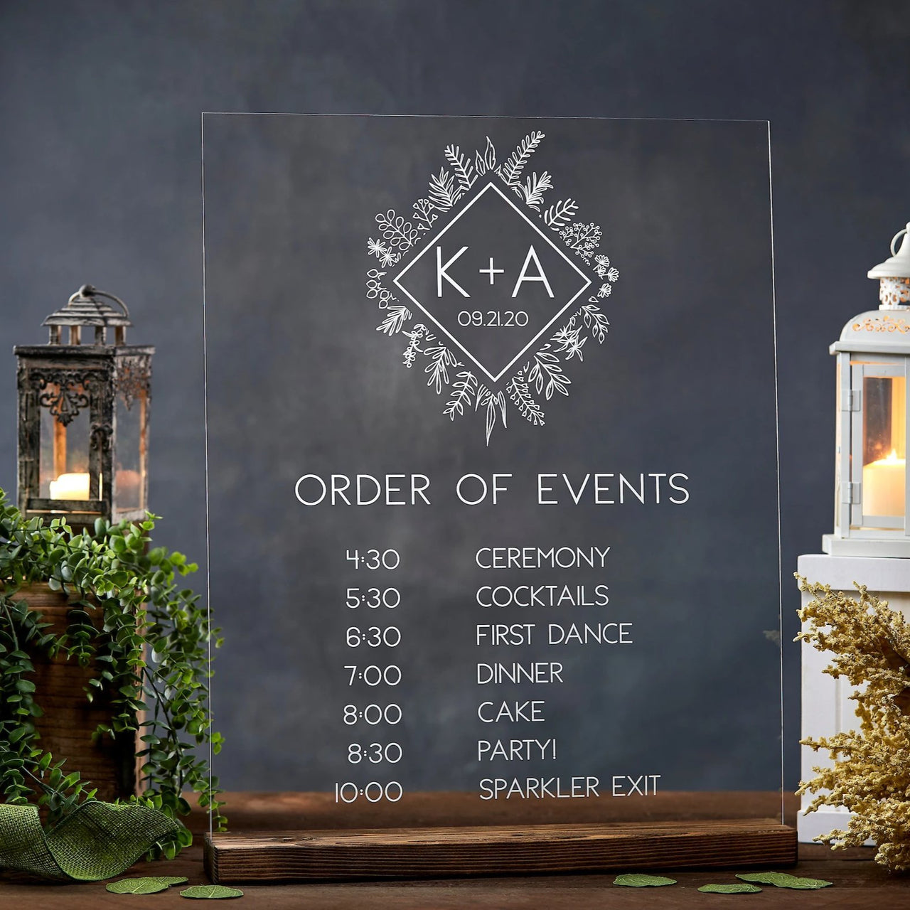 Order of Events Floral Acrylic Sign - Rich Design Co
