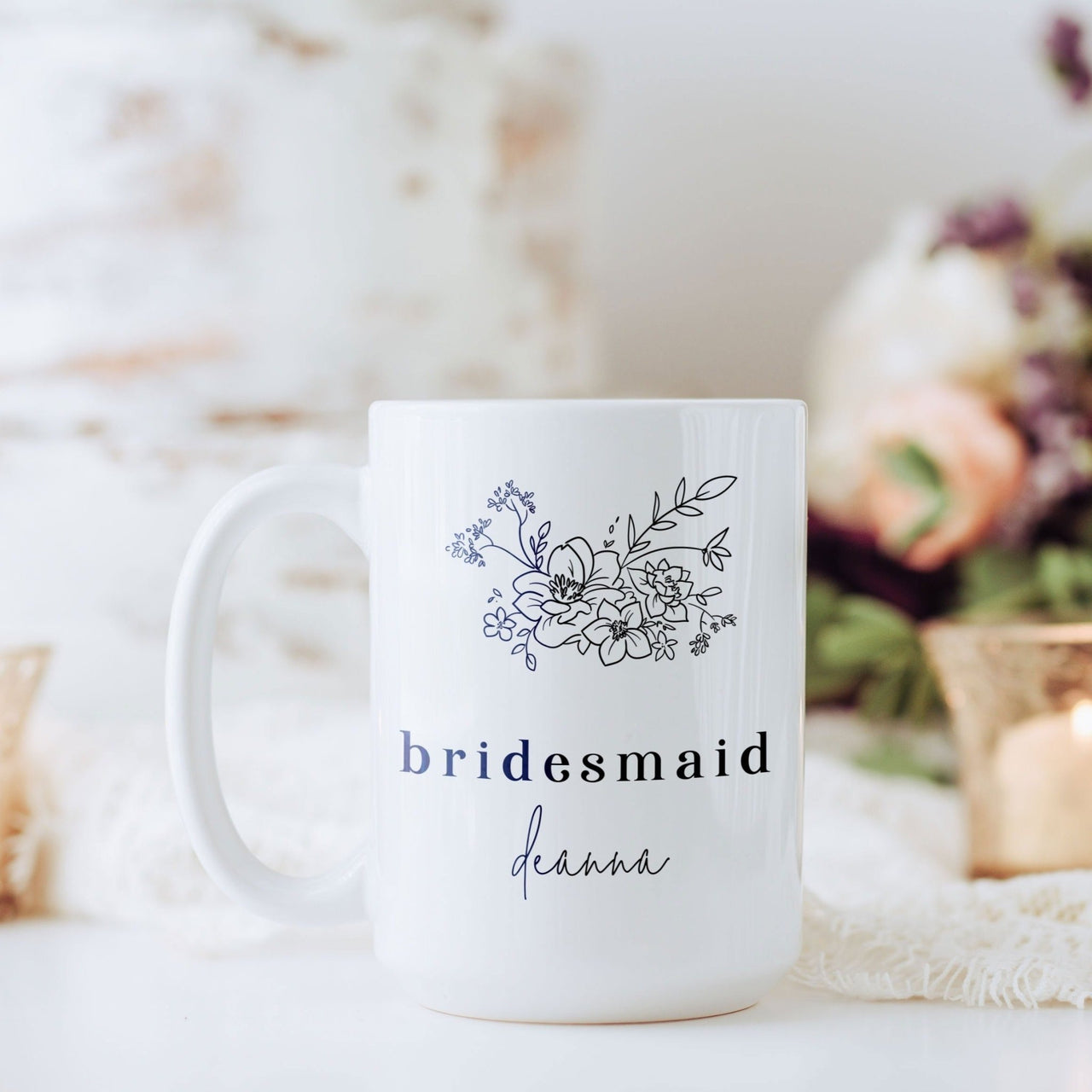 Personalized Floral Bridal Party Mug - Rich Design Co