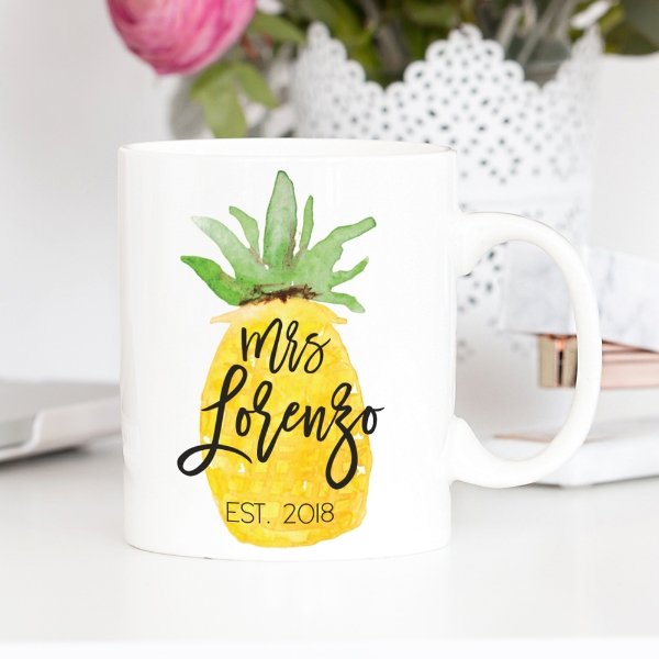 Personalized Mrs, Watercolor Pineapple Mug - Rich Design Co