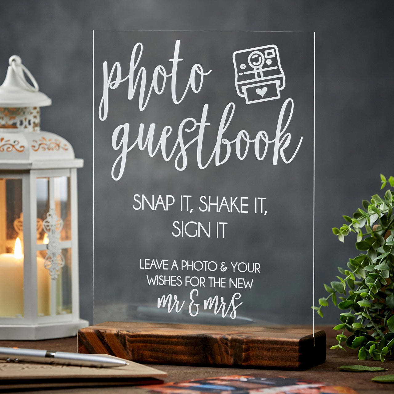 Photo Guestbook Snap It Shake It Stick It Acrylic Wedding Sign - Rich Design Co