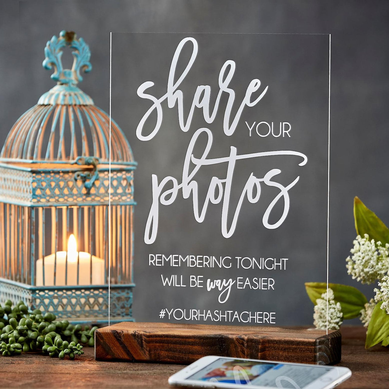 Share Your Photos Funny Acrylic Hashtag Wedding Sign - Rich Design Co