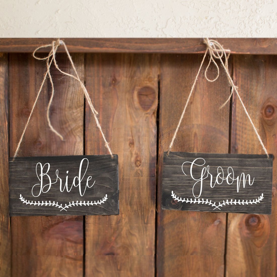 Traditional Bride and Groom Rustic Wooden Chair Signs - Rich Design Co