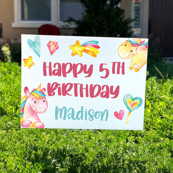 Unicorn Kids Birthday Yard Sign - Rich Design Co